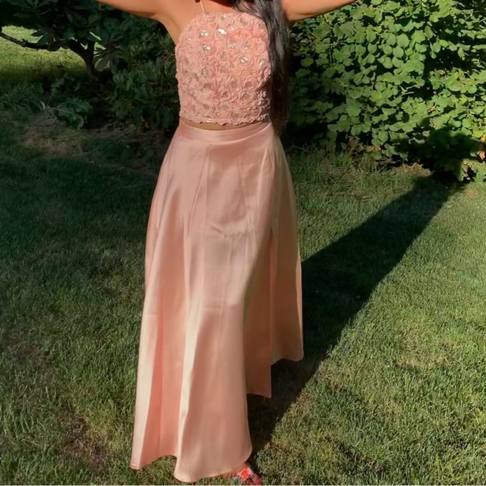 Elegant Pink Floral Crop Top and Skirt Set